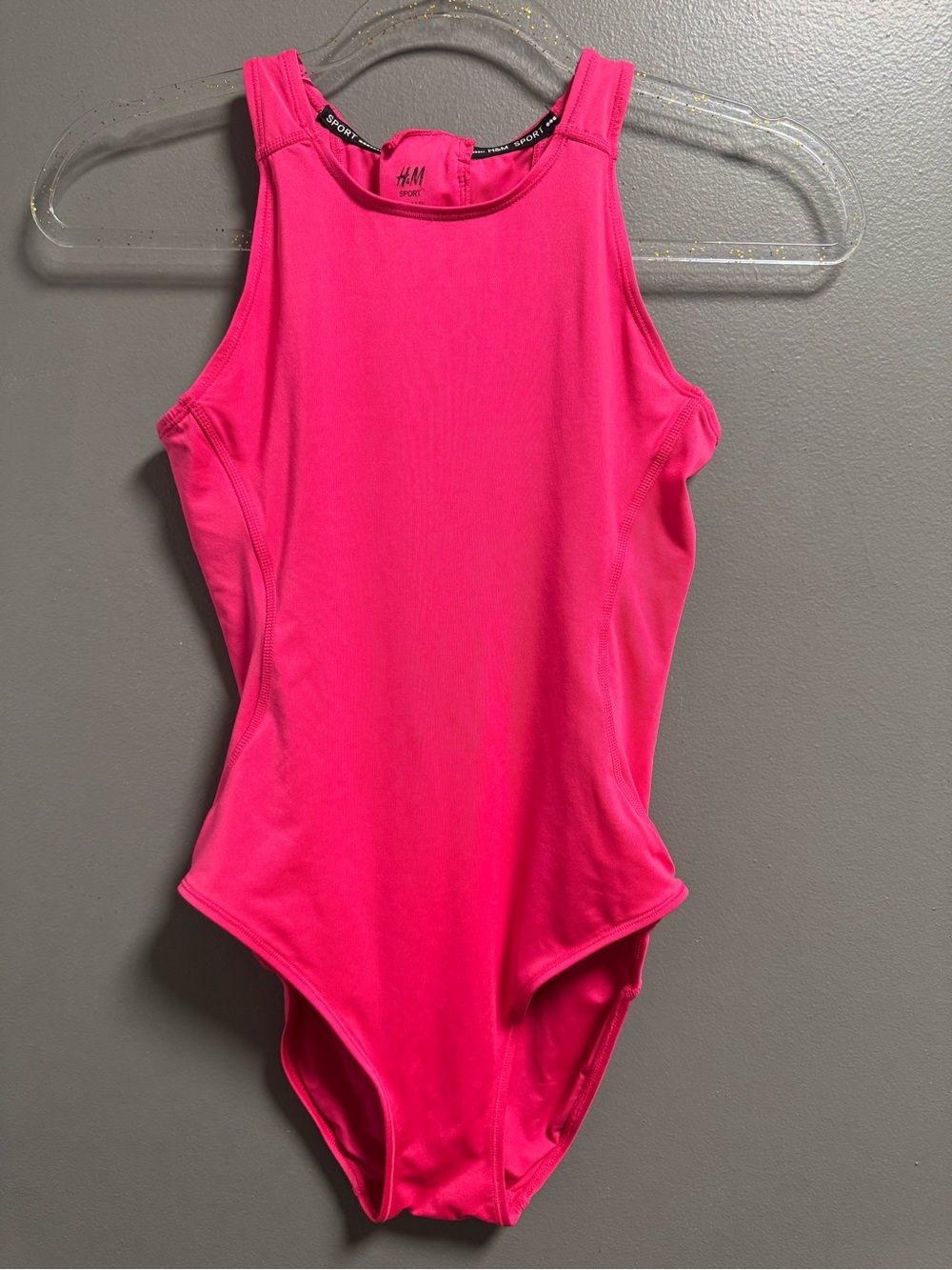 H&M Sport Hot Pink One-Piece Swimsuit Bodysuit Pull Cord Zip Back Surfer XS